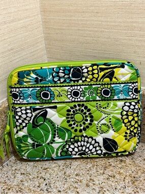 Vera Bradley Green Floral Quilted Tech Pouch with Yellow Accents